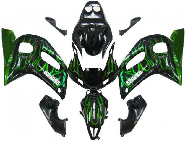 Discount 1998-2002 Black Green Flame Yamaha YZF R6 Motorbike Fairing Kits UK Discount 1998-2002 Black Green Flame Yamaha YZF R6 Motorbike Fairing Kits UK