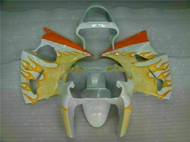 Discount 2000-2002 White Yellow Flame Kawasaki ZX6R Bike Fairings UK Discount 2000-2002 White Yellow Flame Kawasaki ZX6R Bike Fairings UK
