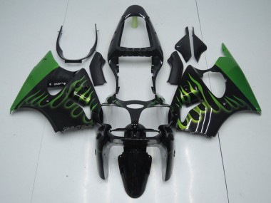 Discount 2000-2002 Black with Green Flame Kawasaki ZX6R Motorcyle Fairings UK