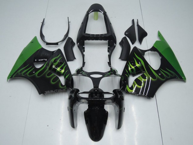 Discount 2000-2002 Black with Green Flame Kawasaki ZX6R Motorcyle Fairings UK Discount 2000-2002 Black with Green Flame Kawasaki ZX6R Motorcyle Fairings UK