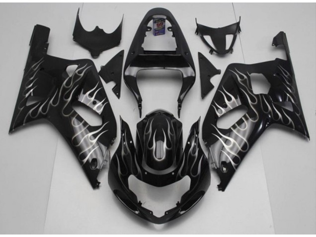 Discount 2001-2003 Black White Flame Suzuki GSXR 600/750 Motorcycle Fairing Kits UK Discount 2001-2003 Black White Flame Suzuki GSXR 600/750 Motorcycle Fairing Kits UK