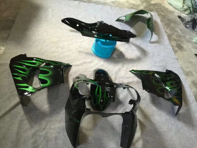 Discount 2002-2003 Glossy Black Green Flame Kawasaki ZX9R Motorcycle Fairings UK Discount 2002-2003 Glossy Black Green Flame Kawasaki ZX9R Motorcycle Fairings UK