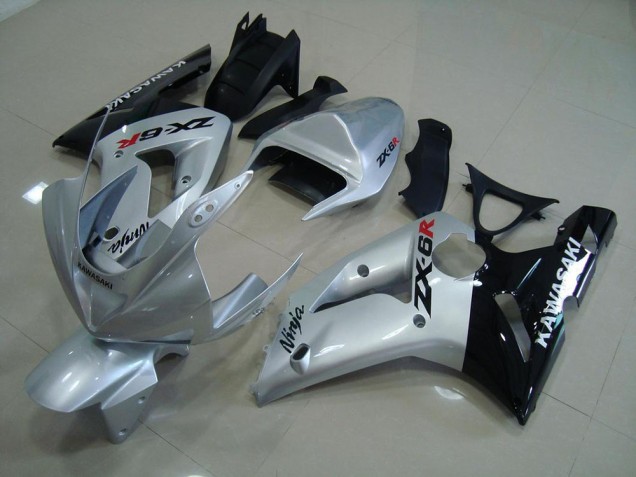 Discount 2003-2004 Silver Black Kawasaki ZX6R Motorcycle Fairing Kit UK Discount 2003-2004 Silver Black Kawasaki ZX6R Motorcycle Fairing Kit UK