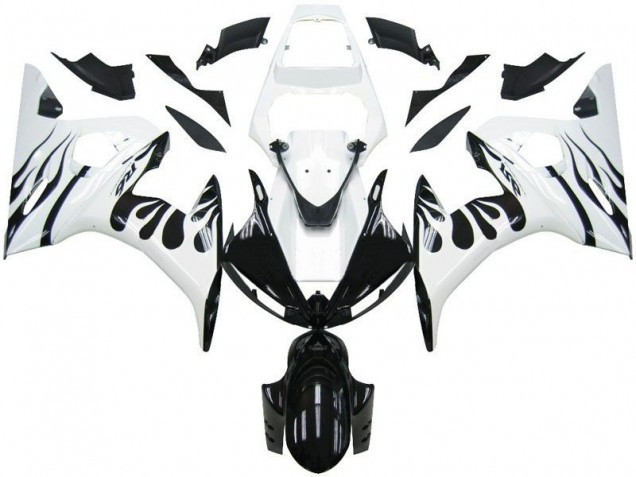 Discount 2003-2005 White Flame Black Yamaha YZF R6 Motorcycle Fairings Kits UK Discount 2003-2005 White Flame Black Yamaha YZF R6 Motorcycle Fairings Kits UK