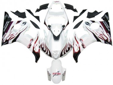 Discount 2003-2005 White Black Red Flame Yamaha YZF R6 Motorcycle Fairings UK