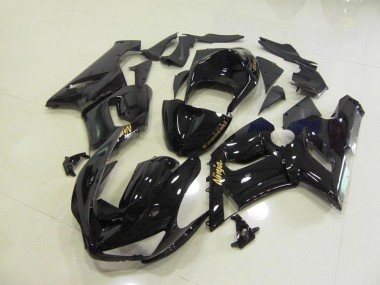 Discount 2005-2006 Glossy Black Gold Decals Kawasaki ZX6R Motorcycle Fairings Kits UK