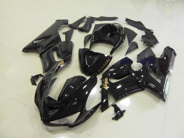 Discount 2005-2006 Glossy Black Gold Decals Kawasaki ZX6R Motorcycle Fairings Kits UK Discount 2005-2006 Glossy Black Gold Decals Kawasaki ZX6R Motorcycle Fairings Kits UK