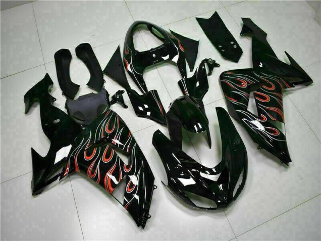 Discount 2006-2007 Black Red Flame Kawasaki ZX10R Motorcyle Fairings UK Discount 2006-2007 Black Red Flame Kawasaki ZX10R Motorcyle Fairings UK