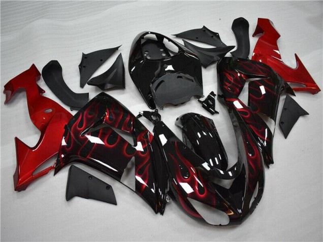 Discount 2006-2007 Red Flame Kawasaki ZX10R Motorcycle Fairings Kit UK