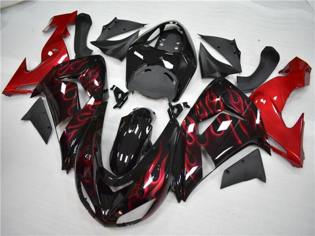 Discount 2006-2007 Red Flame Kawasaki ZX10R Motorcycle Fairings Kit UK