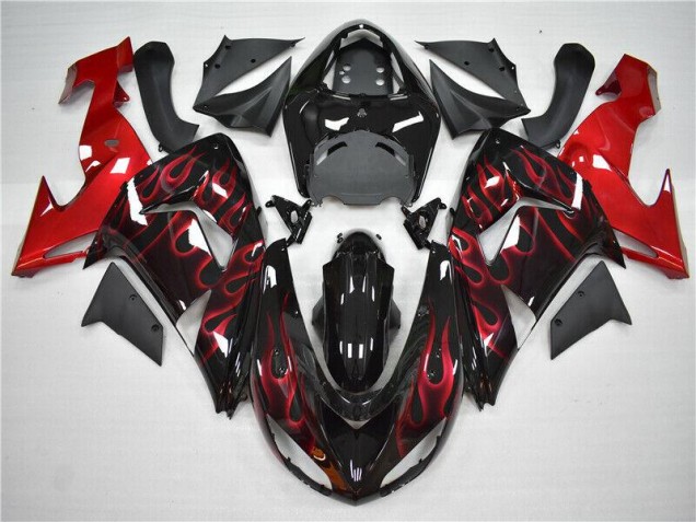 Discount 2006-2007 Red Flame Kawasaki ZX10R Motorcycle Fairings Kit UK
