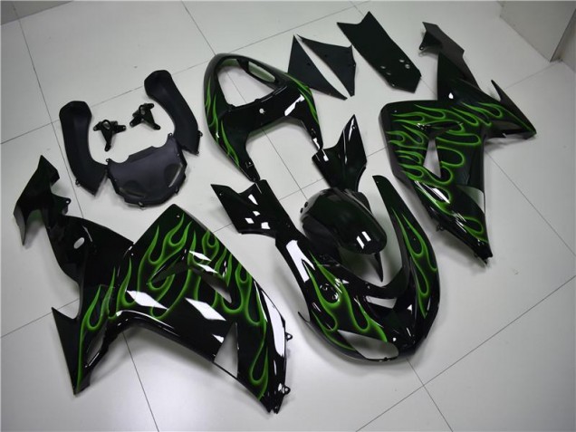 Discount 2006-2007 Black Green Flame Kawasaki ZX10R Motorcycle Fairing UK Discount 2006-2007 Black Green Flame Kawasaki ZX10R Motorcycle Fairing UK
