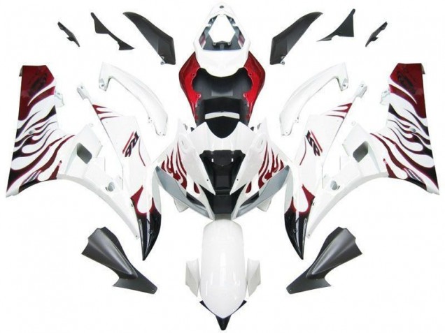 Discount 2006-2007 White Red Flame Yamaha YZF R6 Motorcycle Fairing UK