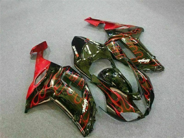 Discount 2007-2008 Black Red Flame Kawasaki ZX6R Motor Bike Fairings UK Discount 2007-2008 Black Red Flame Kawasaki ZX6R Motor Bike Fairings UK
