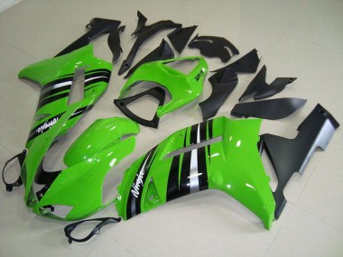 Discount 2007-2008 Green and Silver Stripe Kawasaki ZX6R Motorcycle Fairings Kits UK
