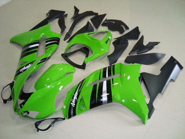 Discount 2007-2008 Green and Silver Stripe Kawasaki ZX6R Motorcycle Fairings Kits UK Discount 2007-2008 Green and Silver Stripe Kawasaki ZX6R Motorcycle Fairings Kits UK