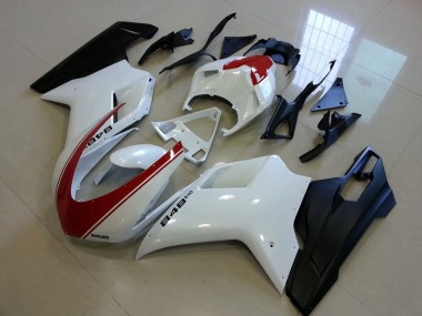 Discount 2007-2014 Matte Black White with Red Stripe Ducati 848 1098 1198 Bike Fairings UK