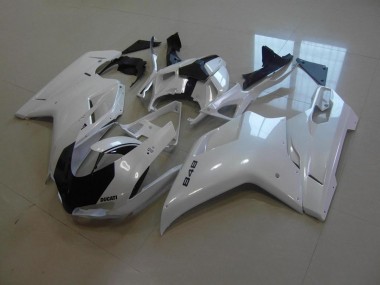 Discount 2007-2014 Pearl White Black Stripe Ducati 848 1098 1198 Motorcycle Replacement Fairings UK