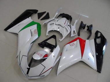 Discount 2007-2014 Peral White with Italy Flag Ducati 848 1098 1198 Motorcycle Fairings Kit UK