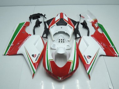Discount 2007-2014 White and Red with Green Stripe Ducati 848 1098 1198 Motorcylce Fairings UK