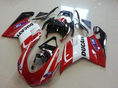 Discount 2007-2014 Red White Ducati 848 1098 1198 Motorcycle Fairing Kit UK
