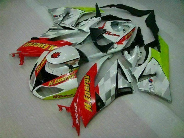 Discount 2009-2012 White Red H. Energy Kawasaki ZX6R Motorcycle Fairings Kit UK Discount 2009-2012 White Red H. Energy Kawasaki ZX6R Motorcycle Fairings Kit UK
