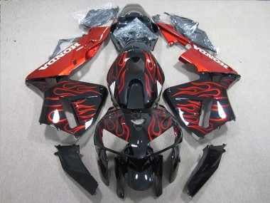Discount 2005-2006 Black Red Flame Honda CBR600RR Motorcycle Fairings Kits UK