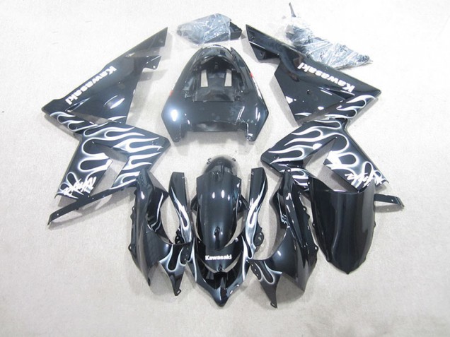 Discount 2003-2005 Black White Flame Kawasaki ZX10R Motorcycle Fairings UK Discount 2003-2005 Black White Flame Kawasaki ZX10R Motorcycle Fairings UK