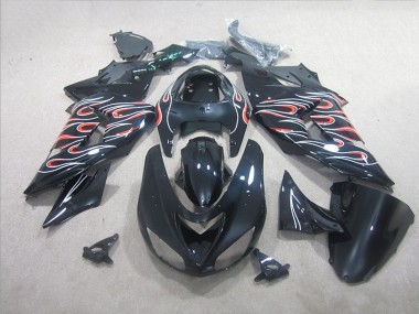 Discount 2006-2007 Black White Red Flame Kawasaki ZX10R Motorbike Fairing UK