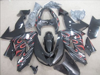 Discount 2006-2007 Black Red White Flame Ninja Kawasaki ZX10R Bike Fairings UK