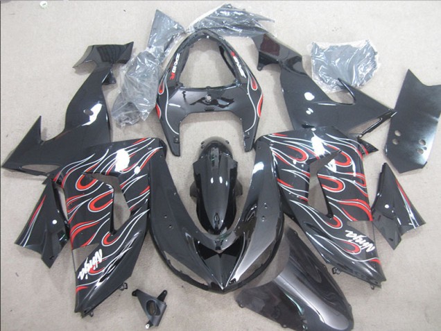 Discount 2006-2007 Black Red White Flame Ninja Kawasaki ZX10R Bike Fairings UK Discount 2006-2007 Black Red White Flame Ninja Kawasaki ZX10R Bike Fairings UK