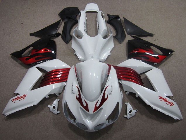 Discount 2006-2011 White Red Ninja Kawasaki ZX14R ZZR1400 Motorcycle Fairings Kits UK Discount 2006-2011 White Red Ninja Kawasaki ZX14R ZZR1400 Motorcycle Fairings Kits UK