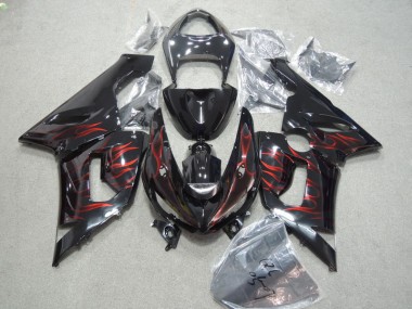 Discount 2005-2006 Black Red Flame Kawasaki ZX6R Bike Fairing Kit UK