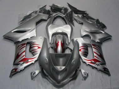 Discount 2005-2006 Silver Red Flame Ninja Kawasaki ZX6R Motorcycle Replacement Fairings UK