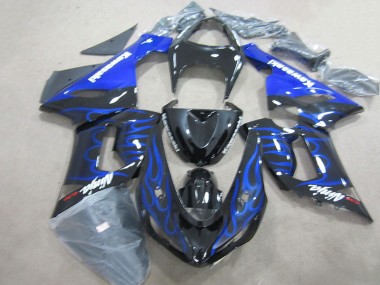 Discount 2005-2006 Black Blue Flame Ninja 636 Kawasaki ZX6R Motorcycle Fairings Kits UK