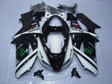 Discount 2007-2008 Black White Monster Touch4 Kawasaki ZX6R Bike Fairings UK