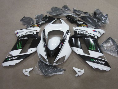 Discount 2007-2008 Black White Monster Kawasaki ZX6R Replacement Motorcycle Fairings UK