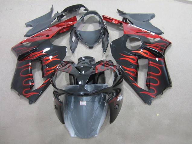 Discount 2007-2008 Black Red Flame Kawasaki ZX6R Replacement Fairings UK Discount 2007-2008 Black Red Flame Kawasaki ZX6R Replacement Fairings UK