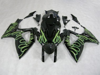 Discount 2006-2007 Black Green Flame Suzuki GSXR600 Motorcycle Fairings UK