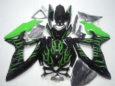 Discount 2008-2010 Black Green Flame Suzuki GSXR600 Bike Fairings UK