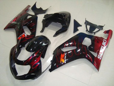 Discount 2001-2003 Black Red Flame Suzuki GSXR750 Bike Fairing Kit UK