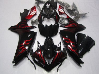 Discount 2007-2008 Black Red Flame Yamaha YZF R1 Motorcycle Fairings UK
