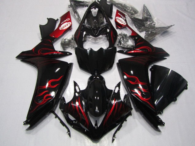 Discount 2007-2008 Black Red Flame Yamaha YZF R1 Motorcycle Fairings UK Discount 2007-2008 Black Red Flame Yamaha YZF R1 Motorcycle Fairings UK