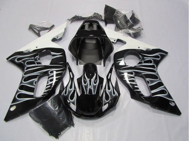 Discount 1998-2002 Black White Flame Yamaha YZF R6 Motorcycle Fairing UK